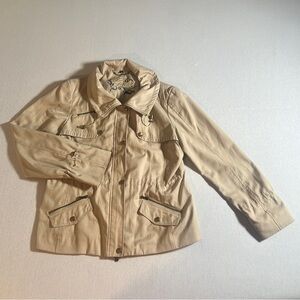 Guess Full Zip Button Down Water Resistant Women’s Utility Jacket in Beige, XL